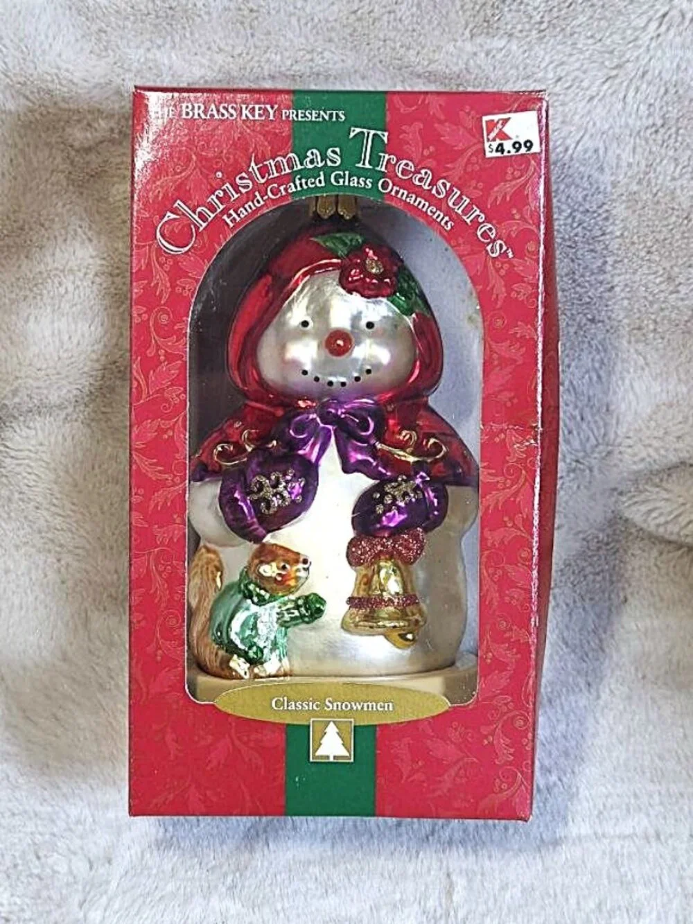 VTG Brass Key Christmas Treasures Classic Snowman Caped Snowman Ornament MIB